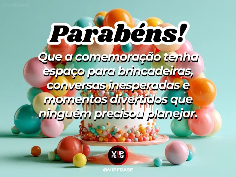 Mensagem de aniversário para WhatsApp sobre alegria, com colorful carefree outdoor birthday party with spontaneous confetti and balloons.