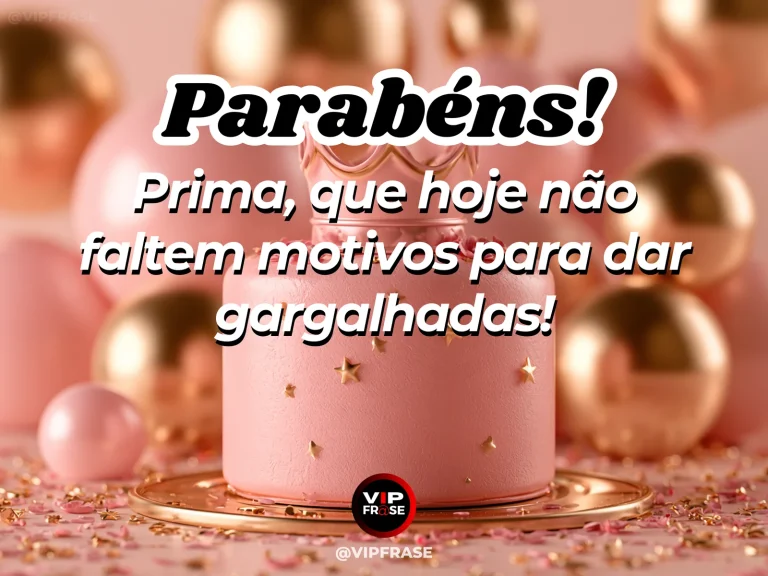 Mensagem de aniversário para prima sobre felicidade, em bolo festivo com confetes.