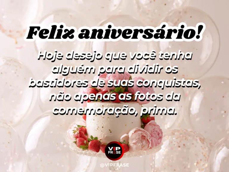 Mensagem de aniversário para prima sobre sucesso, com soft party scene.
