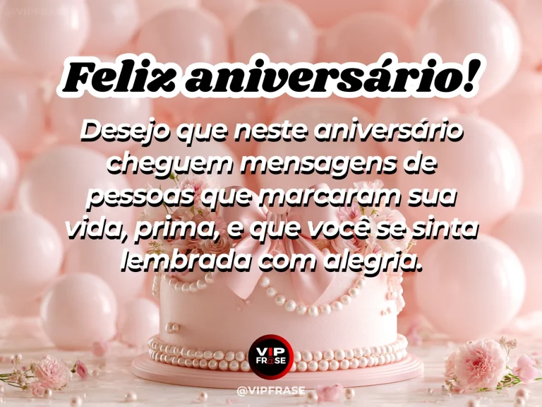 Mensagem de aniversário para prima sobre carinho, com birthday letter envelopes among flowers, ribbons and gifts.