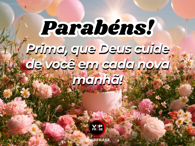 Mensagem de aniversário para prima sobre deus, em céu luminoso sobre jardim.