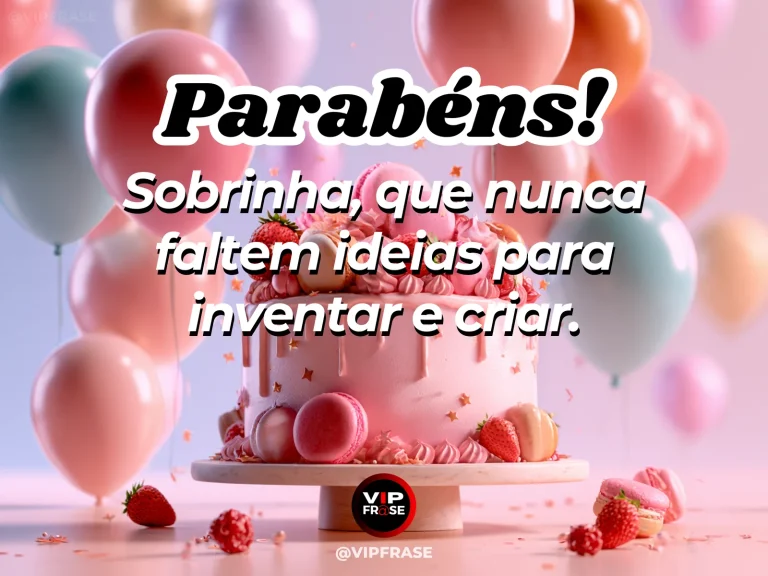 Mensagem de aniversário para sobrinha sobre coragem, com cena festiva de playful creative pink birthday cake.