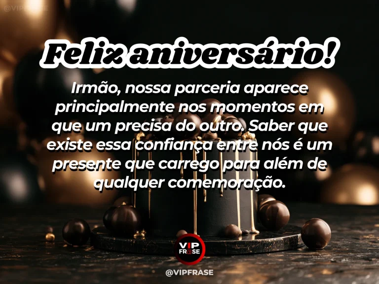 Mensagem de aniversário para irmão sobre confiança, com presente com duas fitas azuis e bolo.