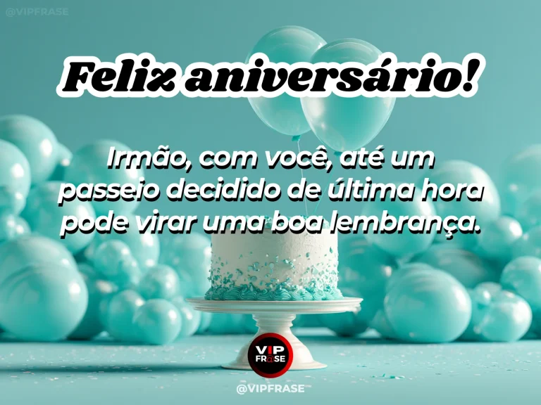 Mensagem de aniversário para irmão sobre felicidade, com cenário festivo em azul e dourado.