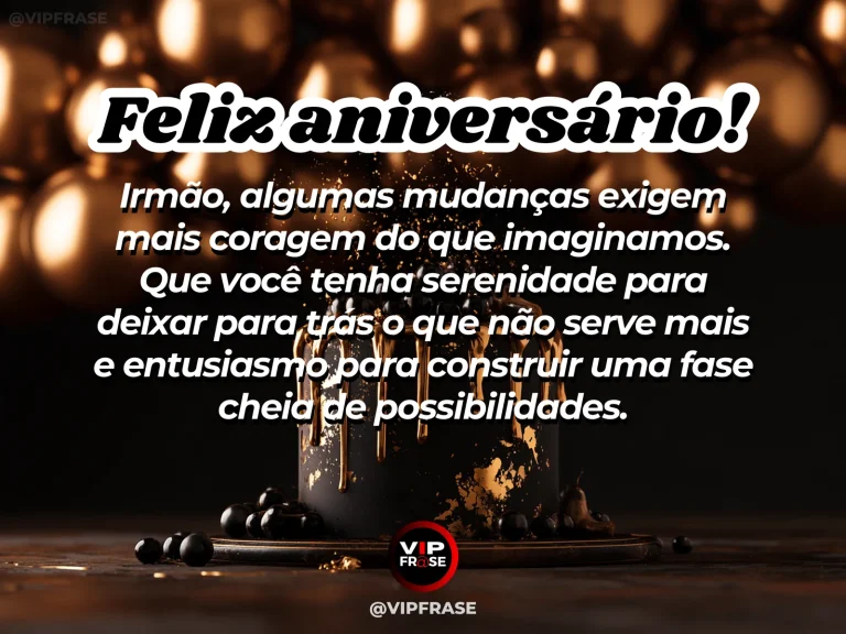 Mensagem de aniversário para irmão sobre recomeços, com caminho em jardim ao nascer do sol e bolo.