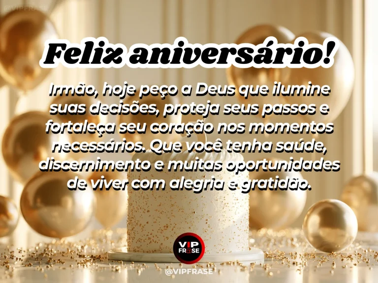 Mensagem de aniversário para irmão sobre oracao, com cenário festivo em azul e dourado.