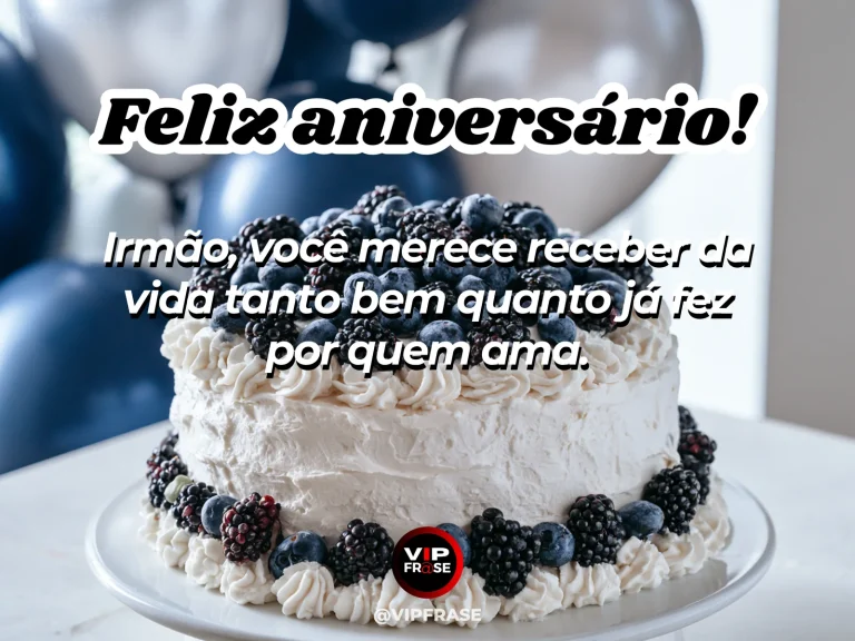 Mensagem de aniversário para irmão sobre gratidão, com presente com fita azul e flores.
