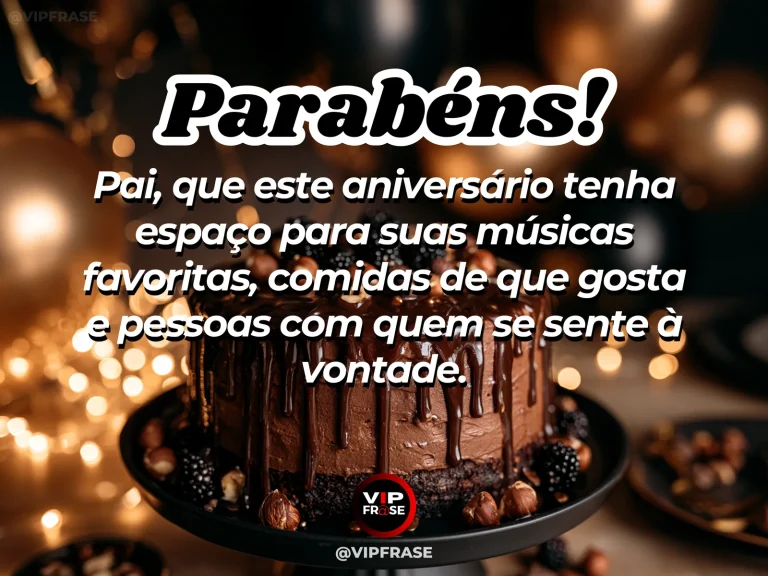 Mensagem de aniversário para pai sobre preferências da celebração, com elegant birthday cake on wooden table with vinyl record and festive blue balloons.