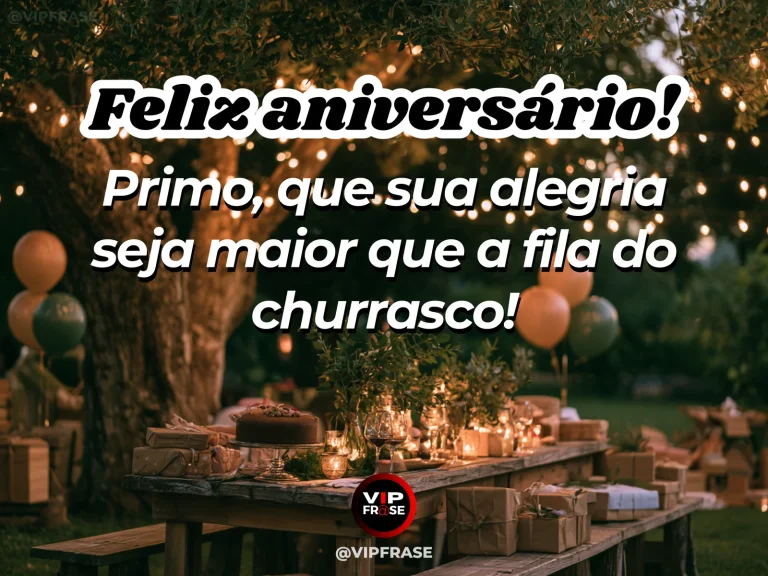 Arte de aniversário para primo sobre felicidade, com Brazilian backyard barbecue picnic table under sunlit trees.