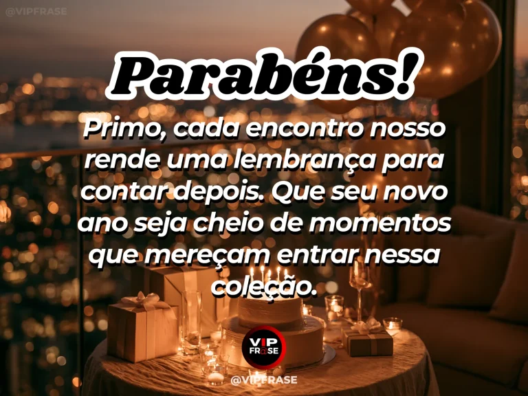 Arte de aniversário para primo sobre familia, com open family photo album on wooden table beside birthday flowers.