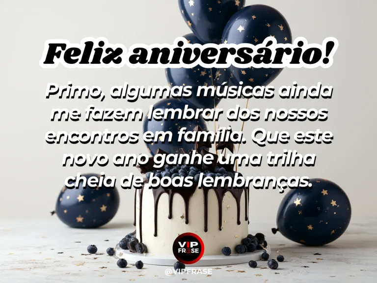 Arte de aniversário para primo sobre saudade, com small cheerful birthday cake on everyday sunny breakfast table.