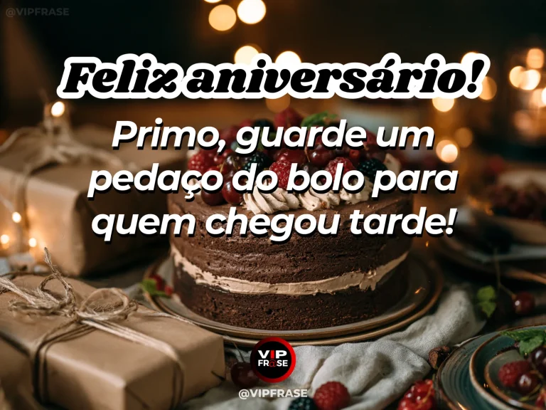 Arte de aniversário para primo sobre carinho, com birthday cake with a small extra slice saved on a ceramic plate.
