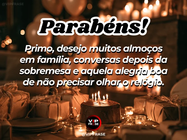 Arte de aniversário para primo sobre familia, com long outdoor family lunch table.