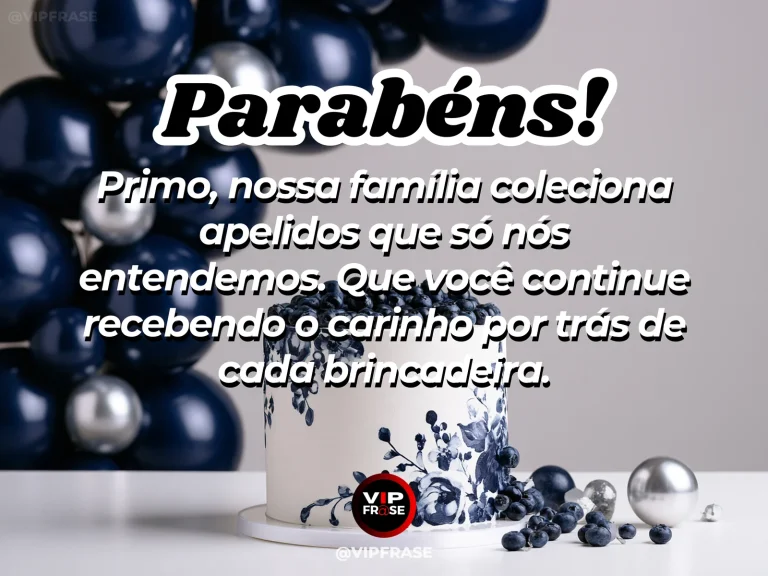 Arte de aniversário para primo sobre familia, com playful old family photo album with ribbons and colorful objects.