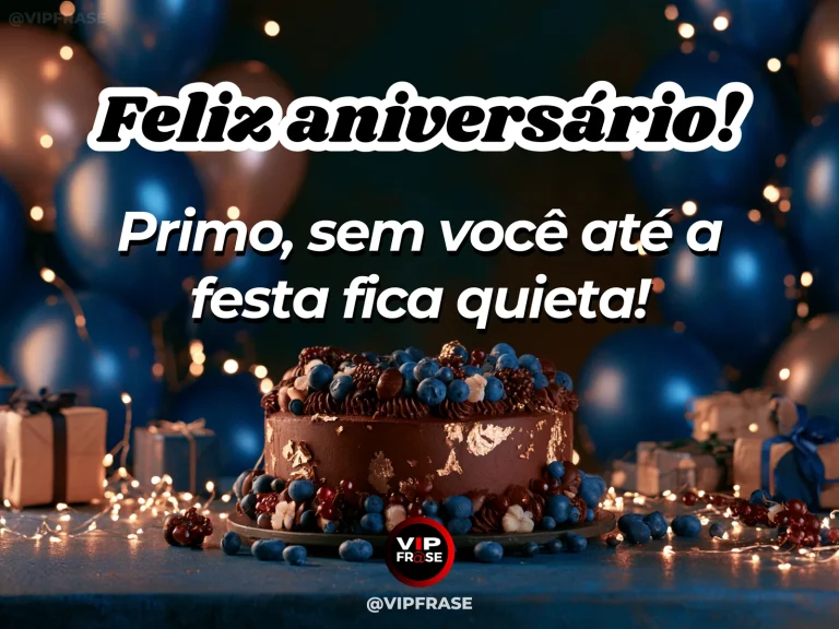 Arte de aniversário para primo sobre felicidade, com lively celebration table surrounded by balloons.