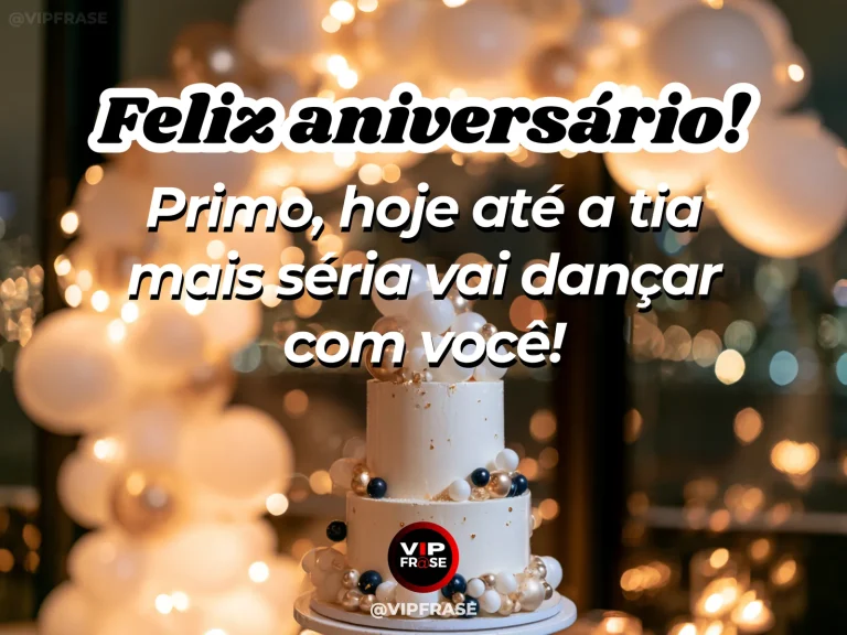 Arte de aniversário para primo sobre familia, com warm party space with colorful dancing ribbons and festive lights.
