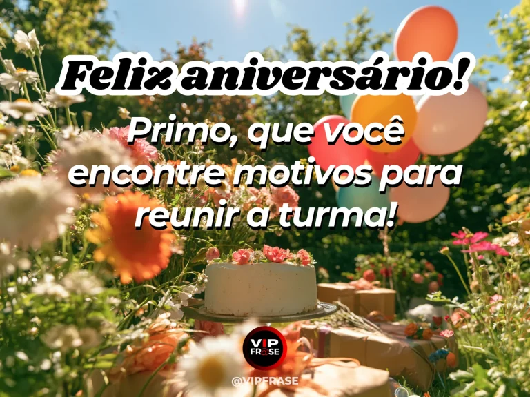 Arte de aniversário para primo sobre amizade, com open picnic lawn with a long shared festive table.