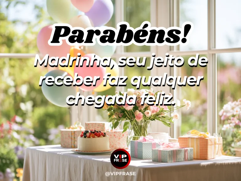 Mensagem de aniversário para madrinha sobre a alegria de ser recebido, com entrada acolhedora com flores e luz solar.