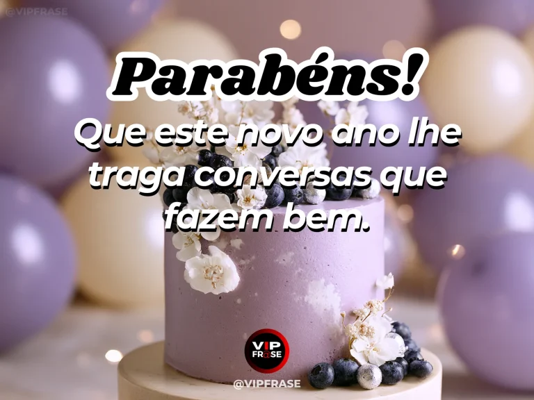 Mensagem de aniversário para madrinha sobre conversas que fazem bem, com xícaras de chá em terraço florido.