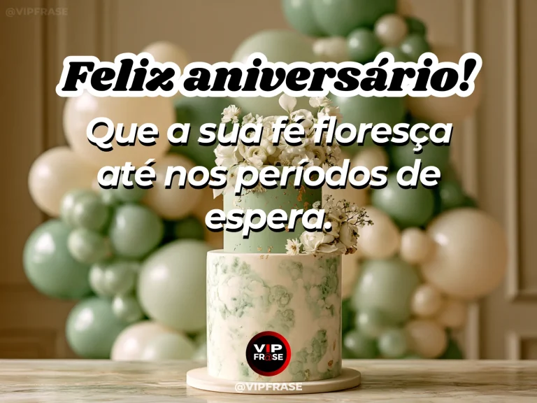 Mensagem de aniversário para madrinha sobre fé durante a espera, com flores desabrochando após chuva suave.