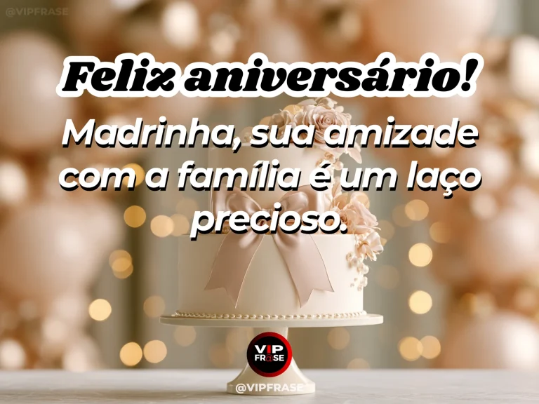 Mensagem de aniversário para madrinha sobre madrinha e os laços familiares, com mesa de celebração com flores e laços.