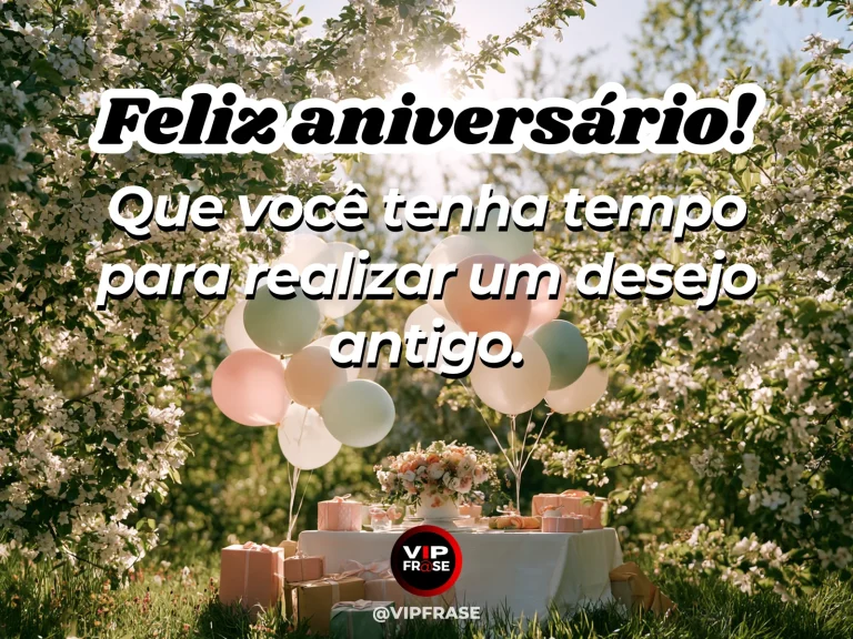 Mensagem de aniversário para madrinha sobre um desejo antigo realizado, com caminho florido iluminado pelo sol.