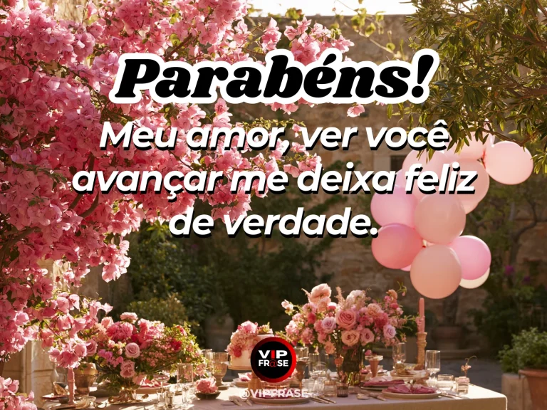 Mensagem de aniversário para namorada sobre a alegria de ver você conquistar, em cena colorida de ambiente romântico iluminado.