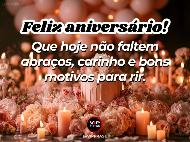 Mensagem de aniversário para namorada sobre a alegria do nosso próximo abraço, com warm sunlit birthday celebration table abundant roses and cheerful pastel balloons.