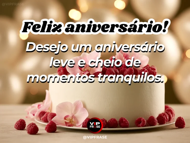 Mensagem de aniversário para namorada sobre a felicidade de te ver descansada, com serene luxury outdoor terrace with blush flowers white cake and warm sunlight.