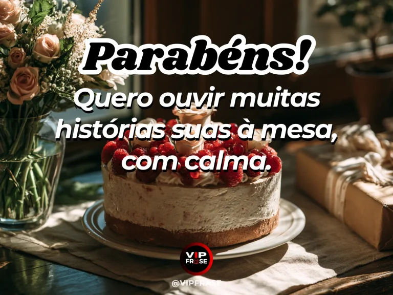 Mensagem de aniversário para namorada sobre mais histórias à mesa, em cena colorida de ambiente romântico iluminado.