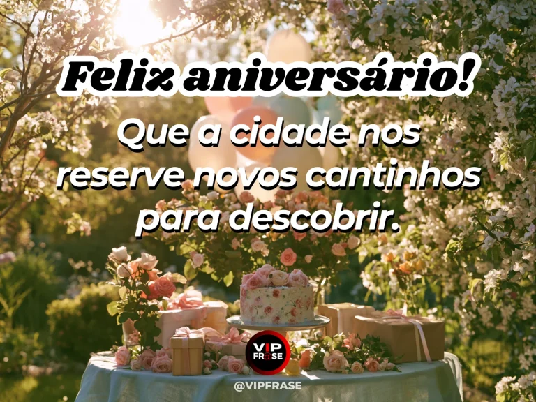 Mensagem de aniversário para namorada sobre nosso lugar favorito na cidade, em cena colorida de flores e luz natural.