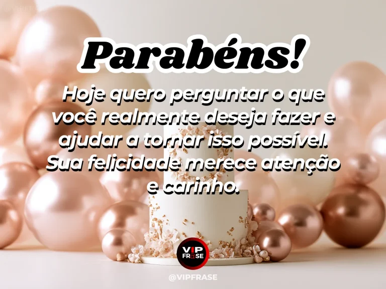 Mensagem de aniversário para namorada sobre o dia em que seus desejos são prioridade, com elegant pastel birthday gift box with flowers and delicate cake on sunny terrace.
