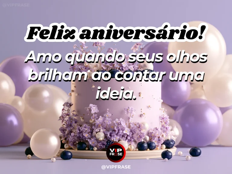 Mensagem de aniversário para namorada sobre o encanto das suas ideias, em cena colorida de flores e luz natural.
