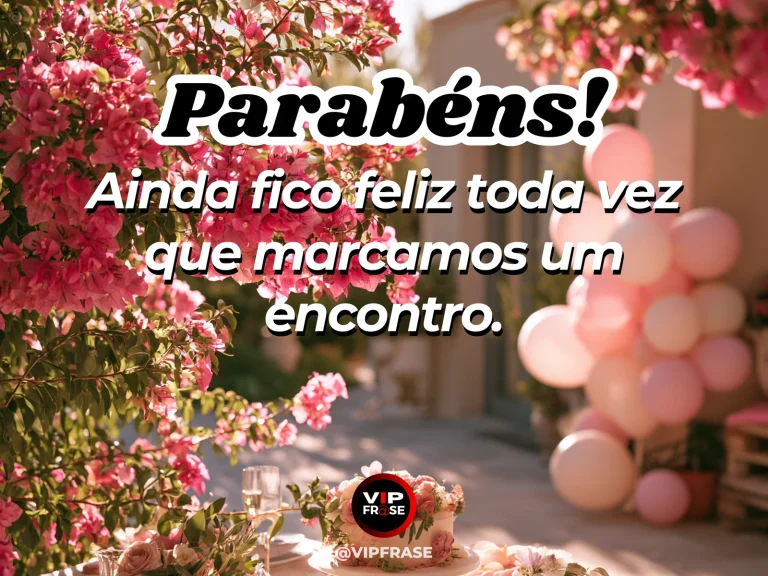 Mensagem de aniversário para namorada sobre o encanto de te chamar para sair, com romantic stylish cafe bistro set for two surrounded by colorful blooming bougainvillea.