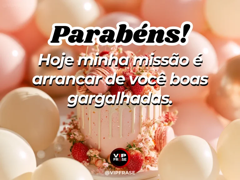 Mensagem de aniversário para namorada sobre o presente de fazer você rir, com whimsical colorful birthday cupcakes pastel balloons and playful party ribbons.