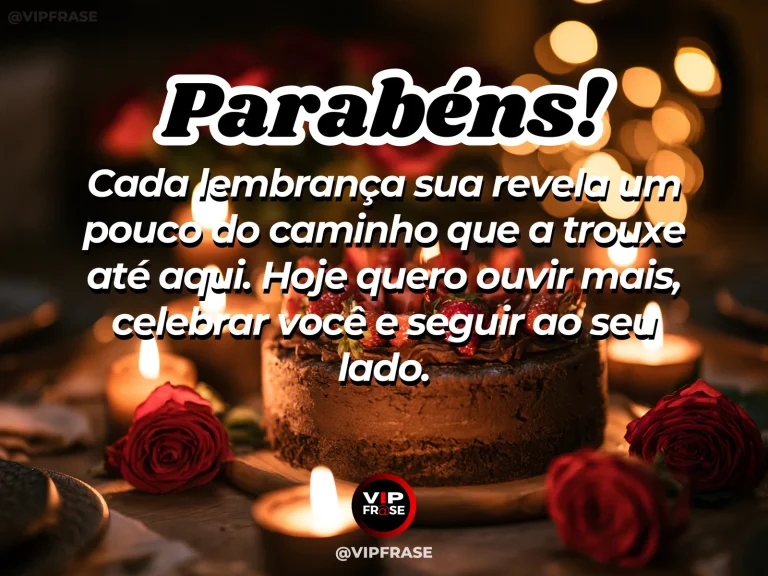 Mensagem de aniversário para namorada sobre o privilégio de conhecer suas histórias, em cena colorida de ambiente romântico iluminado.