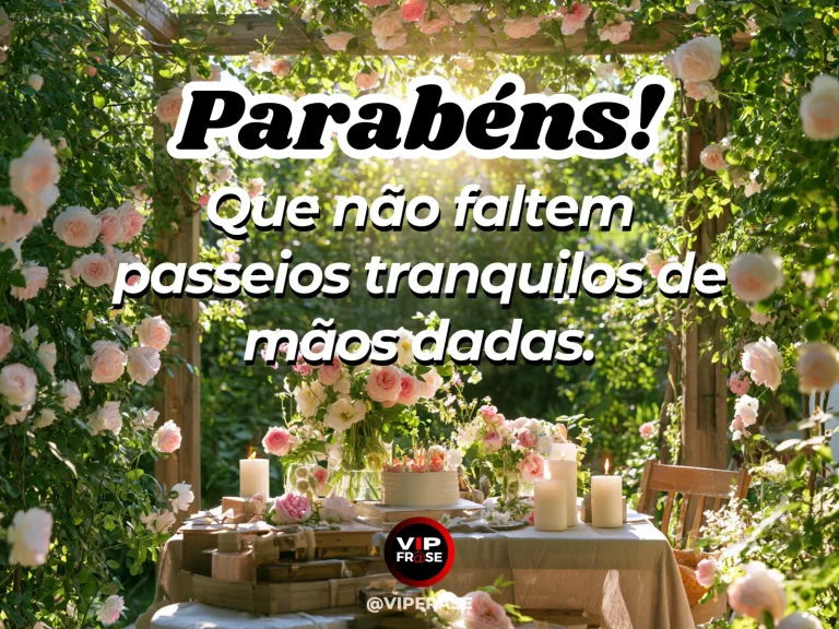 Mensagem de aniversário para namorada sobre uma caminhada de mãos dadas, em cena colorida de ambiente romântico iluminado.