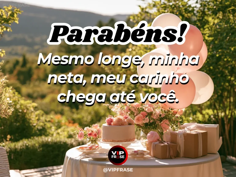 Mensagem de aniversário para neta sobre saudade, com cenário colorido e luminoso de natureza.
