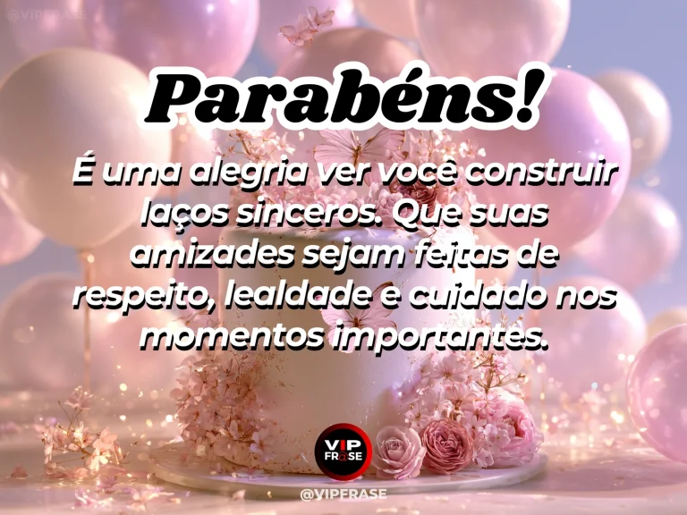 Mensagem de aniversário para neta sobre amizade, em cerejeiras floridas iluminadas.