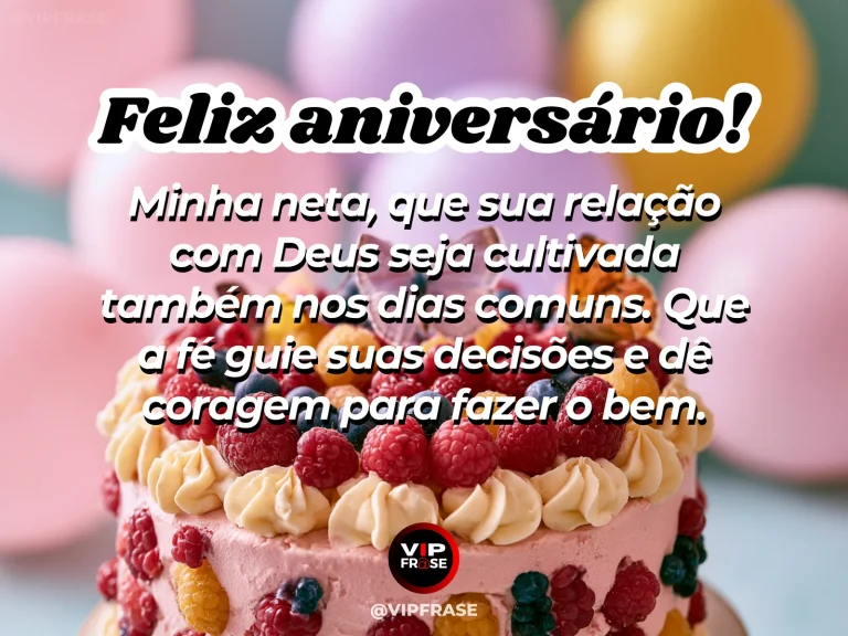 Mensagem de aniversário para neta sobre fe, em flores vibrantes sob céu limpo.