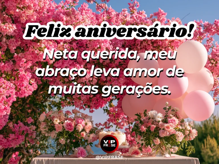 Mensagem de aniversário para neta sobre amor, com cenário colorido e luminoso de natureza.