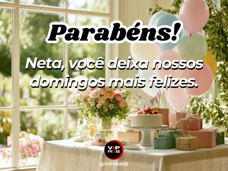 Mensagem de aniversário para neta sobre felicidade, em varanda ensolarada com flores.