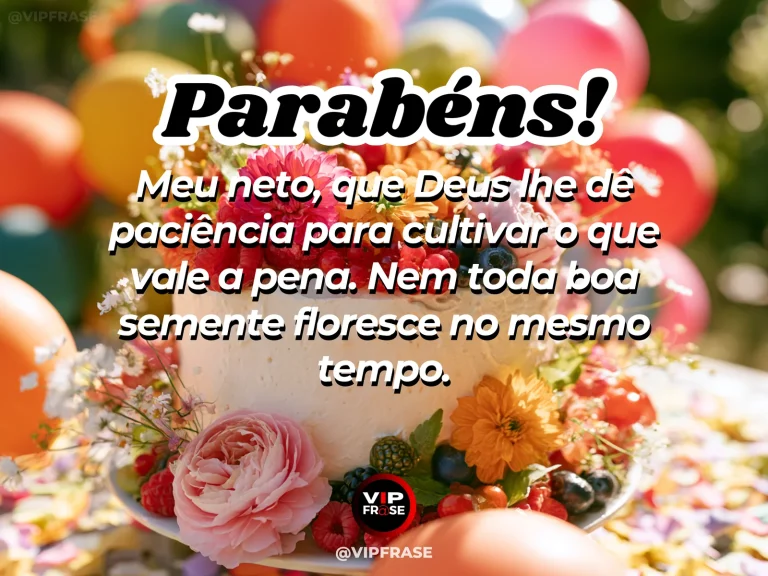 Mensagem de aniversário para neto sobre familia, em cenário festivo com cores vivas e detalhes de celebração.