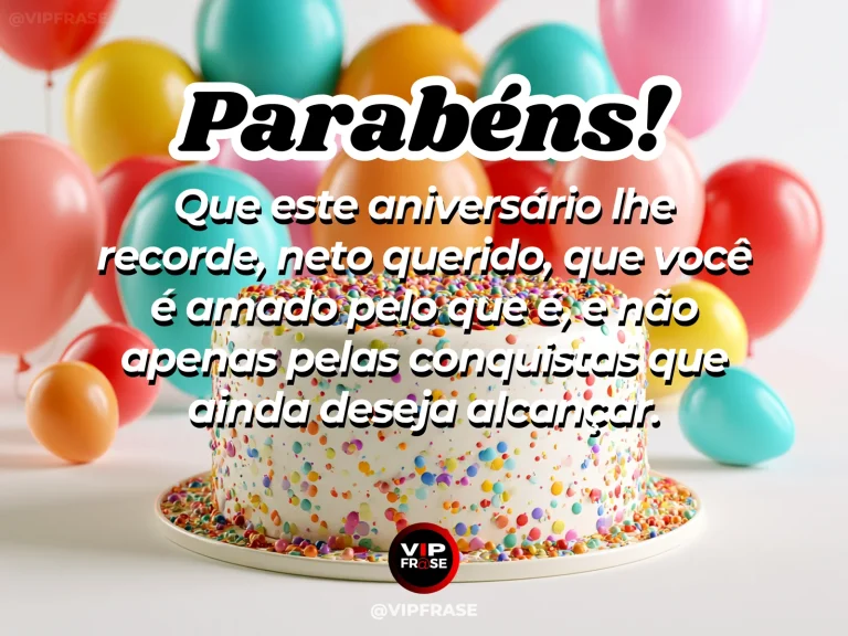 Arte de aniversário para neto sobre o amor dos avós pelas conquistas e pelos sonhos do neto, mostrando bolo colorido com cobertura de confeitos e balões pastel.