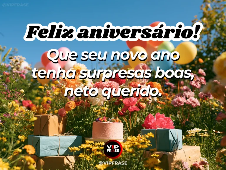Mensagem de aniversário para neto sobre perdao, em cenário festivo com cores vivas e detalhes de celebração.