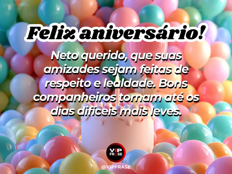 Mensagem de aniversário para neto sobre sabedoria, em cenário festivo com cores vivas e detalhes de celebração.