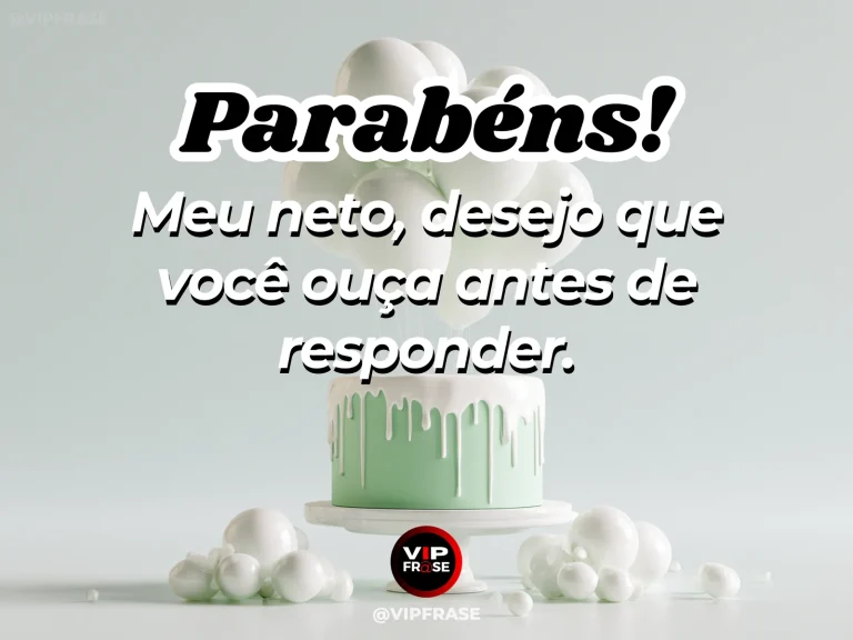 Mensagem de aniversário para neto sobre sabedoria, em cenário festivo com cores vivas e detalhes de celebração.