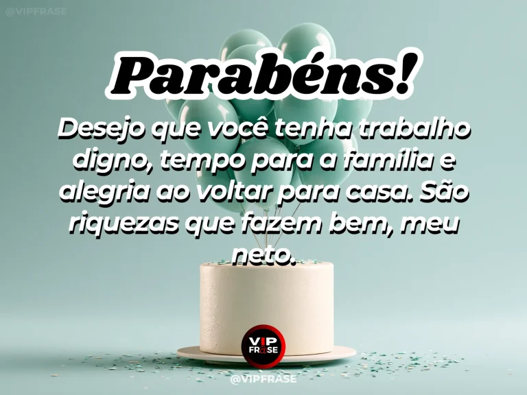 Mensagem de aniversário para neto sobre sabedoria, em cenário festivo com cores vivas e detalhes de celebração.