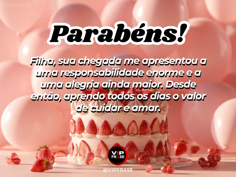 Arte de aniversário para filha sobre familia, com detalhes delicados de celebração.