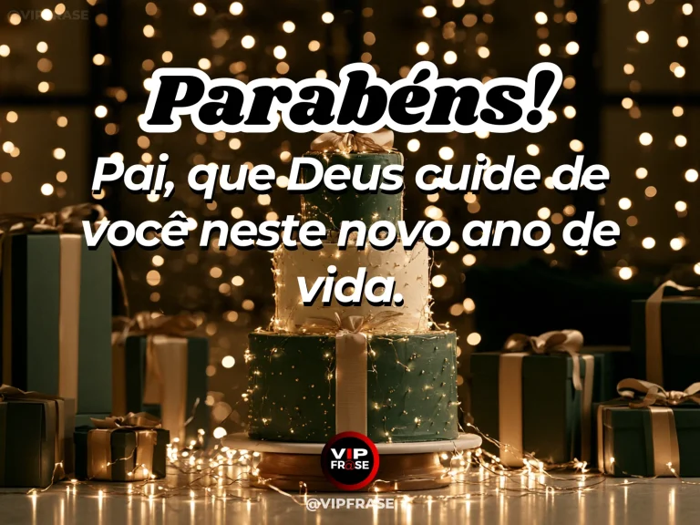 Mensagem de aniversário para pai sobre cuidado divino no novo ano, com paisagem de ambiente acolhedor.
